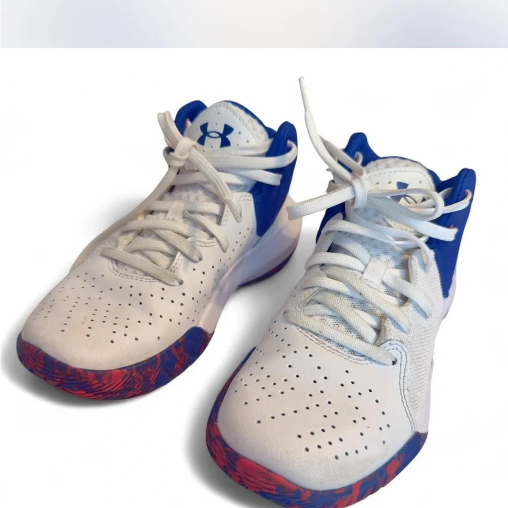 Under Armour Kids White and Blue Sneakers